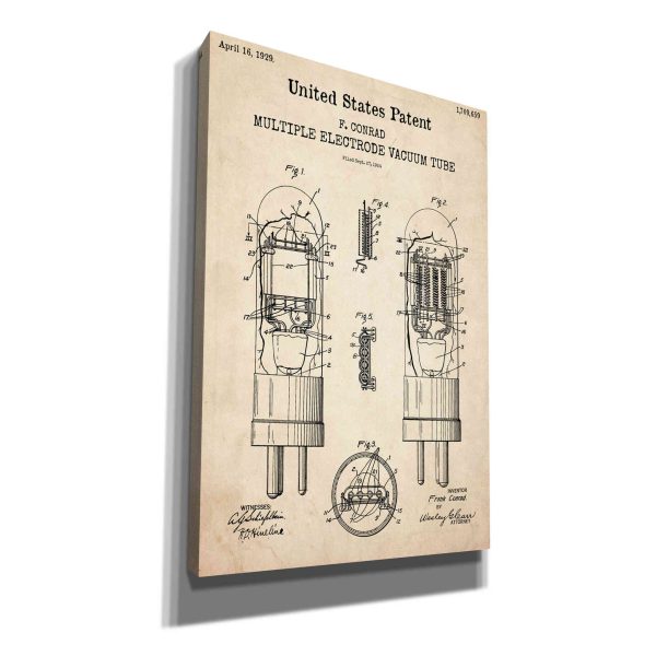 Vacuum tube Blueprint Patent Parchment,  Canvas Wall Art on Sale