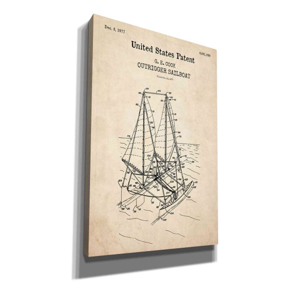 Outrigger Sailboat Blueprint Patent Parchment,  Canvas Wall Art Supply