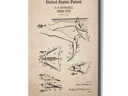 Swim Fin Blueprint Patent Parchment,  Canvas Wall Art Supply