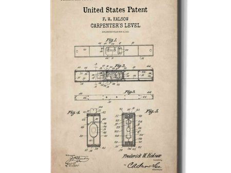 Carpenter s Level Blueprint Patent Parchment,  Canvas Wall Art Hot on Sale