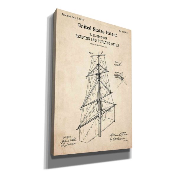 Sail Blueprint Patent Parchment,  Canvas Wall Art Online