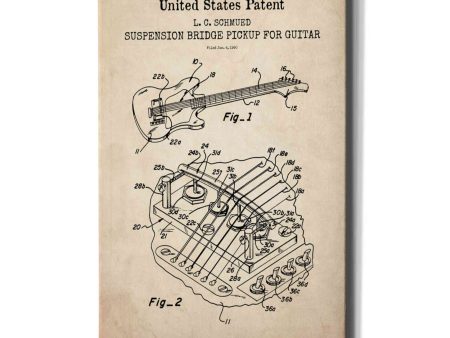 Suspension Bridge Pickup for Guitar Blueprint Patent Parchment,  Canvas Wall Art For Cheap