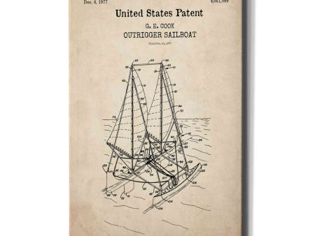 Outrigger Sailboat Blueprint Patent Parchment,  Canvas Wall Art Supply