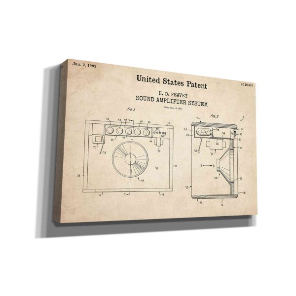 Sound Amplifier Blueprint Patent Parchment,  Canvas Wall Art For Sale