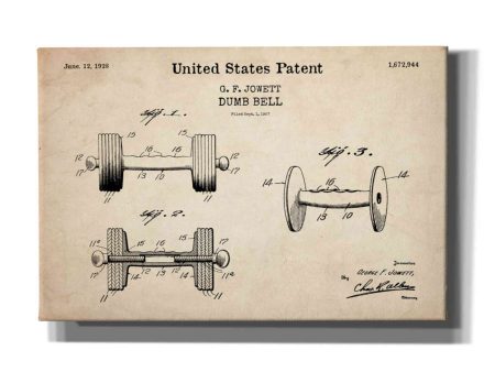 Dumbbell Blueprint Patent Parchment,  Canvas Wall Art Cheap