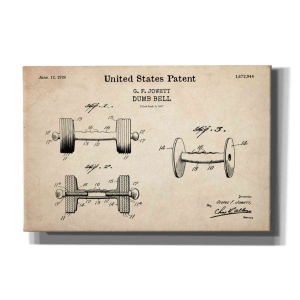 Dumbbell Blueprint Patent Parchment,  Canvas Wall Art Cheap