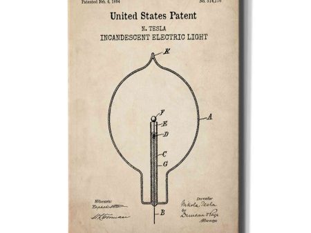 Incandescent Lightbulb Blueprint Patent Parchment,  Canvas Wall Art Online Sale