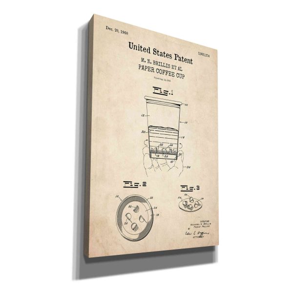 Paper Coffee cup Blueprint Patent Parchment,  Canvas Wall Art Online Sale