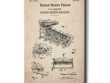 Mining Machine Blueprint Patent Parchment,  Canvas Wall Art Online