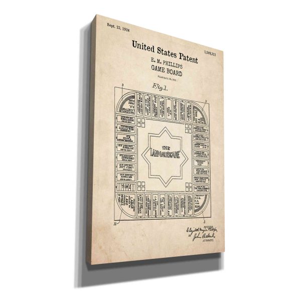 Game Board Blueprint Patent Parchment,  Canvas Wall Art Online