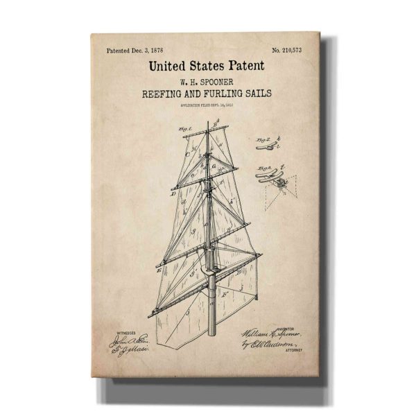 Sail Blueprint Patent Parchment,  Canvas Wall Art Online