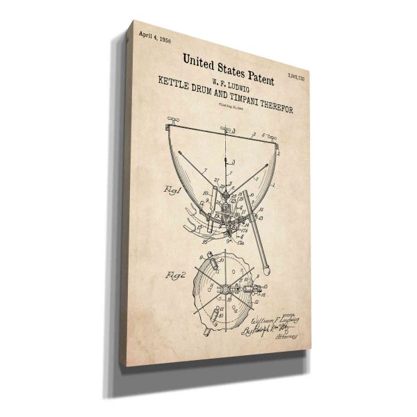 Timpani Blueprint Patent Parchment,  Canvas Wall Art For Sale