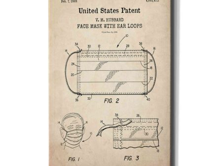 Medical Face Mask Blueprint Patent Parchment,  Canvas Wall Art Sale