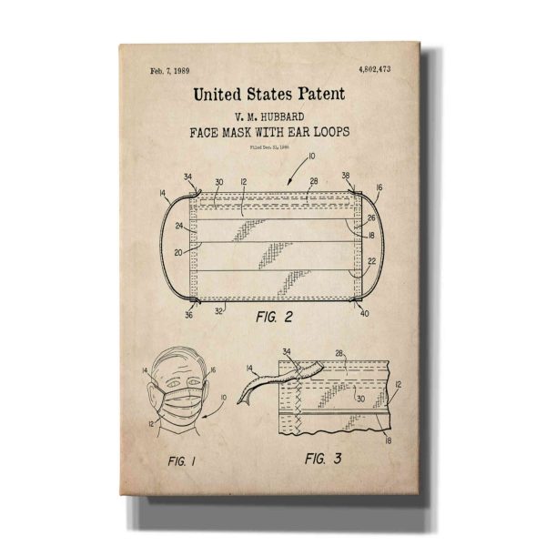 Medical Face Mask Blueprint Patent Parchment,  Canvas Wall Art Sale