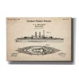 War Ship Blueprint Patent Parchment,  Canvas Wall Art For Discount