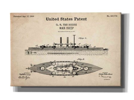 War Ship Blueprint Patent Parchment,  Canvas Wall Art For Discount