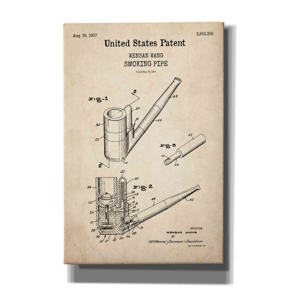 Smoking Pipe Blueprint Patent Parchment,  Canvas Wall Art Sale