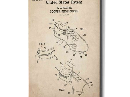 Soccer Shoe Cover Blueprint Patent Parchment,  Canvas Wall Art Online