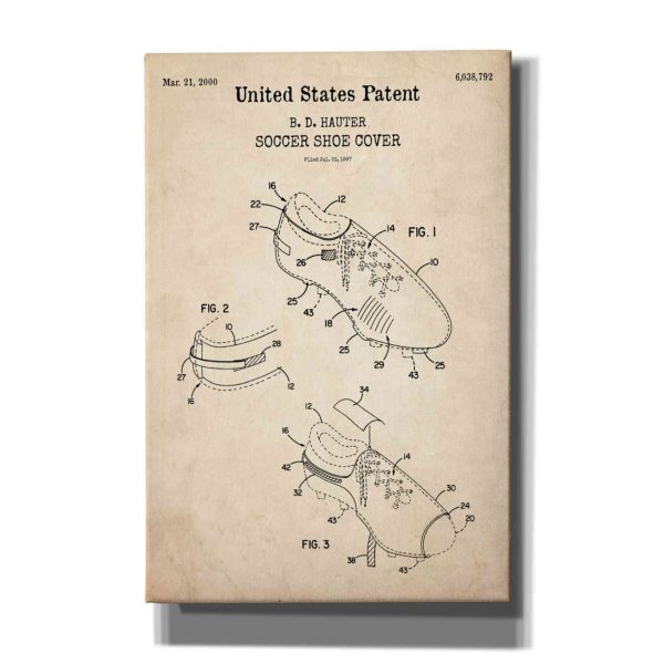 Soccer Shoe Cover Blueprint Patent Parchment,  Canvas Wall Art Online