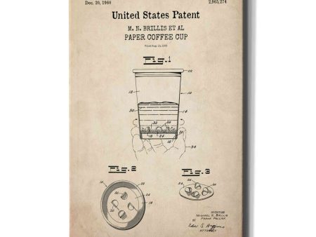 Paper Coffee cup Blueprint Patent Parchment,  Canvas Wall Art Online Sale