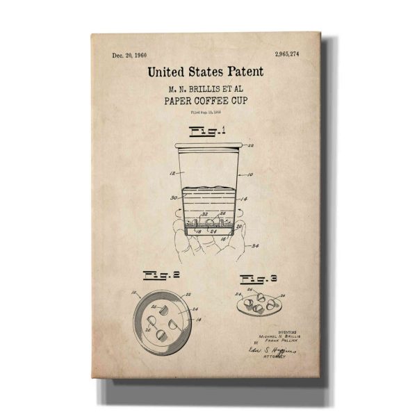 Paper Coffee cup Blueprint Patent Parchment,  Canvas Wall Art Online Sale