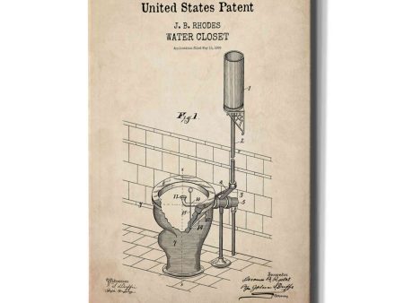 Water Closet Blueprint Patent Parchment,  Canvas Wall Art on Sale