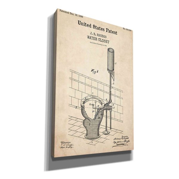 Water Closet Blueprint Patent Parchment,  Canvas Wall Art on Sale