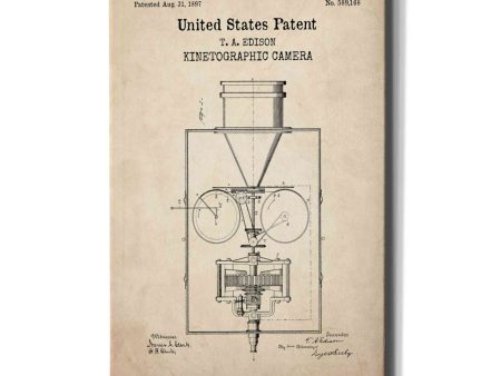 Kinetographic Camera Blueprint Patent Parchment,  Canvas Wall Art Online now