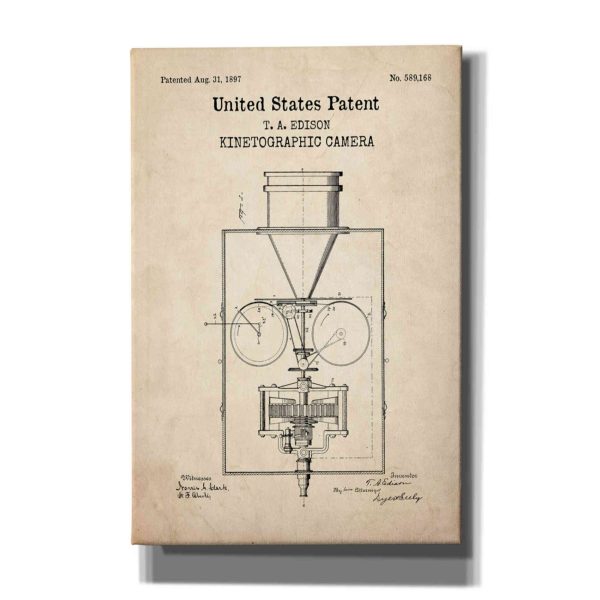 Kinetographic Camera Blueprint Patent Parchment,  Canvas Wall Art Online now