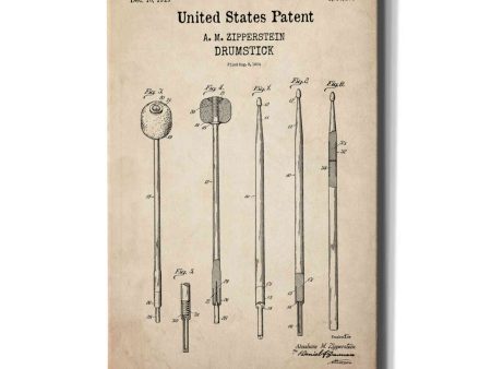 Drumsticks, 1929 Blueprint Patent Parchment,  Canvas Wall Art Fashion