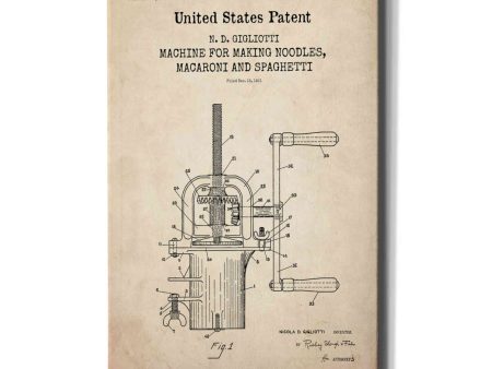 Noodle Maker Blueprint Patent Parchment,  Canvas Wall Art Fashion