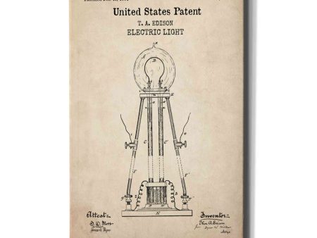 Electric Light Blueprint Patent Parchment,  Canvas Wall Art Hot on Sale