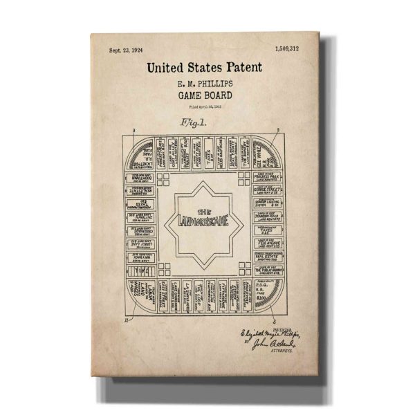 Game Board Blueprint Patent Parchment,  Canvas Wall Art Online