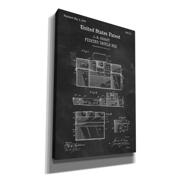 Fishing Tackle Box Blueprint Patent Chalkboard,  Canvas Wall Art Fashion