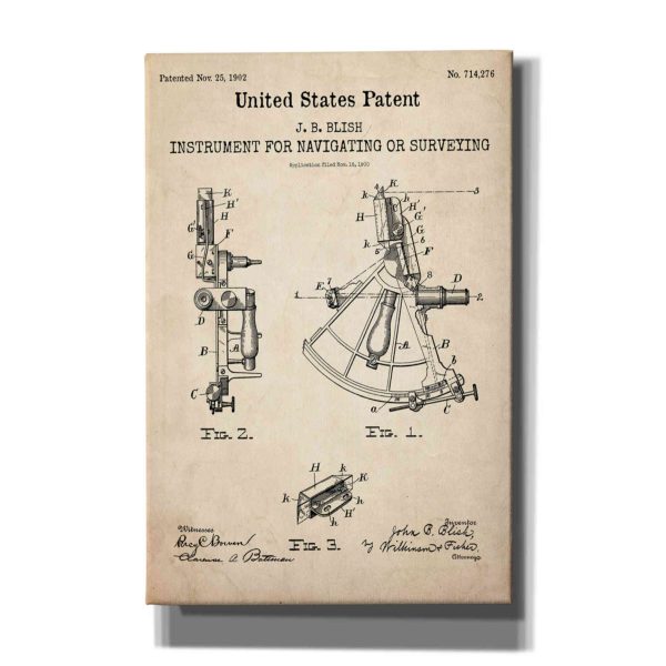 Navigation Blueprint Patent Parchment,  Canvas Wall Art on Sale