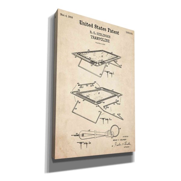 Trampoline Blueprint Patent Parchment,  Canvas Wall Art Sale