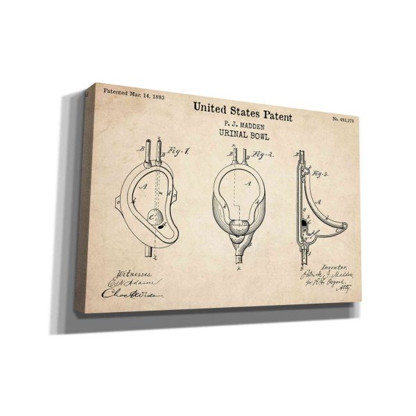 Urinal Blueprint Patent Parchment,  Canvas Wall Art Discount