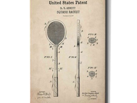 Squash Racket Blueprint Patent Parchment,  Canvas Wall Art Supply