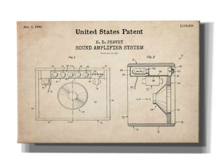 Sound Amplifier Blueprint Patent Parchment,  Canvas Wall Art For Sale