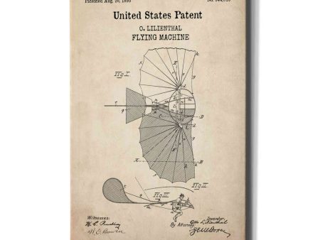 Flying Machine Blueprint Patent Parchment,  Canvas Wall Art Discount