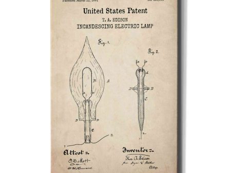 Incandescent Lamp Blueprint Patent Parchment,  Canvas Wall Art For Discount