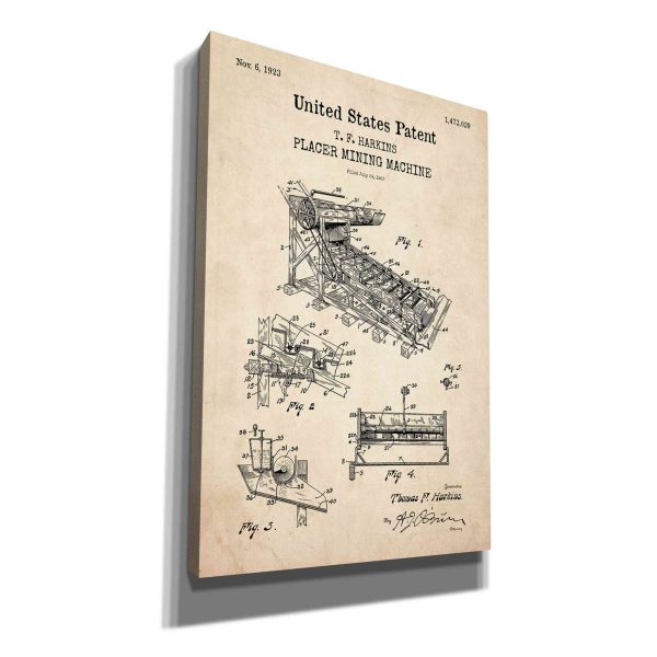 Mining Machine Blueprint Patent Parchment,  Canvas Wall Art Online