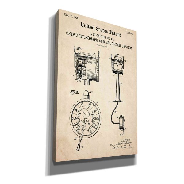 Ship s Telegraph and Record System Blueprint Patent Parchment,  Canvas Wall Art For Sale