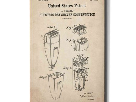 Dry Shaver Blueprint Patent Parchment,  Canvas Wall Art Online