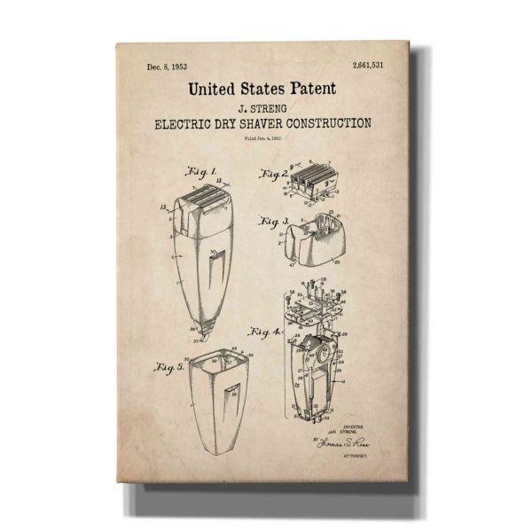 Dry Shaver Blueprint Patent Parchment,  Canvas Wall Art Online