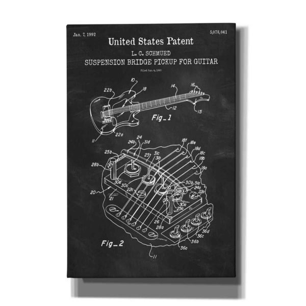 Suspension Bridge Pickup for Guitar Blueprint Patent Chalkboard,  Canvas Wall Art on Sale