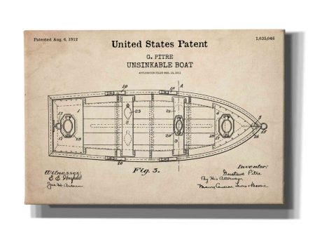 Unsinkable Boat Blueprint Patent Parchment,  Canvas Wall Art For Cheap