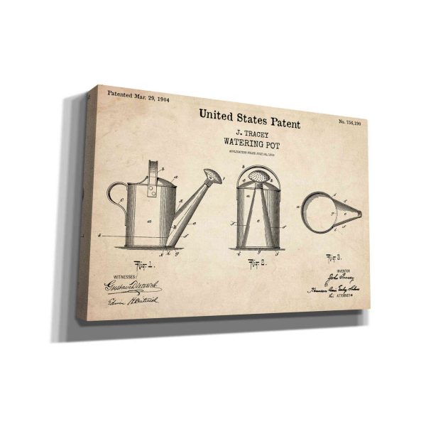 Watering Can Blueprint Patent Parchment,  Canvas Wall Art on Sale