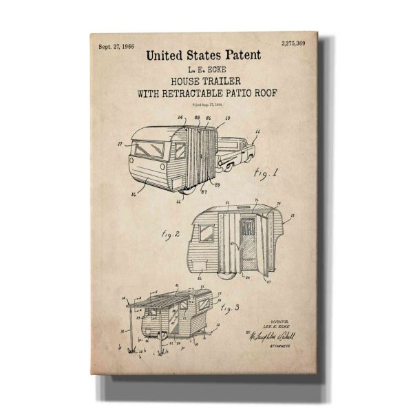 Trailer Blueprint Patent Parchment,  Canvas Wall Art Fashion