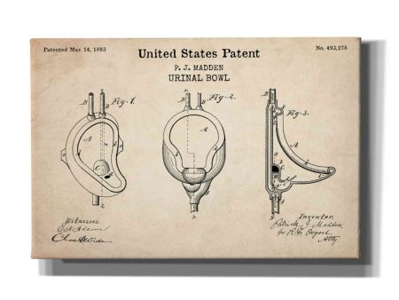 Urinal Blueprint Patent Parchment,  Canvas Wall Art Discount